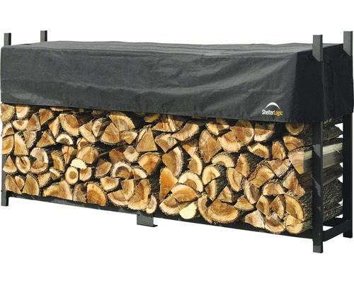 Regál na dřevo s dřevem a krytem