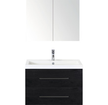 Koupelnový nábytkový set Sanox Straight barva čela black oak ŠxVxH 80 x 170 x 40 cm s umyvadlem z minerální litiny a zrcadlovou skříňkou