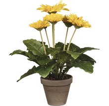 Umělá žlutá gerbera v květináči