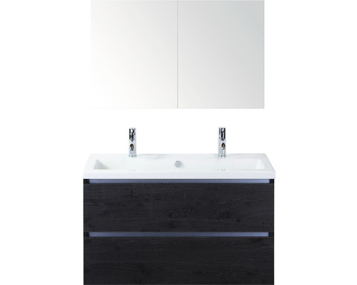 Koupelnový nábytkový set Sanox Vogue barva čela black oak ŠxVxH 101 x 170 x 41 cm s keramickým dvojitým umyvadlem a zrcadlovou skříňkou