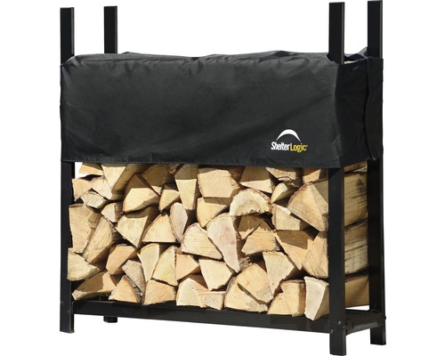 Stojan na palivové dřevo s dřevem a krytem