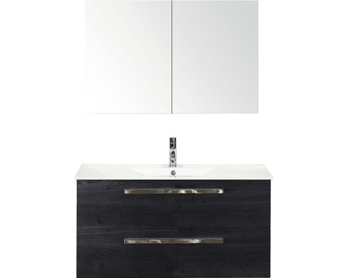 Koupelnový nábytkový set Sanox Seville barva čela black oak ŠxVxH 101 x 170 x 46 cm s keramickým umyvadlem a zrcadlovou skříňkou