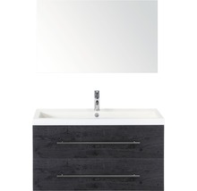 Koupelnový nábytkový set Sanox Straight barva čela black oak ŠxVxH 100 x 170 x 40 cm s umyvadlem z minerální litiny a zrcadlem