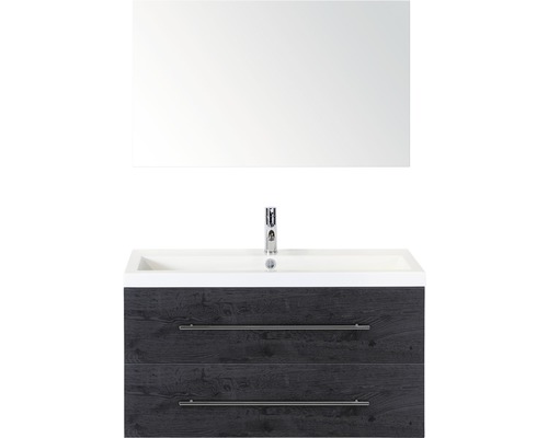 Koupelnový nábytkový set Sanox Straight barva čela black oak ŠxVxH 100 x 170 x 40 cm s umyvadlem z minerální litiny a zrcadlem