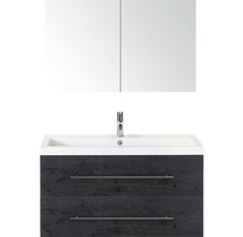 Koupelnový nábytkový set Sanox Straight barva čela black oak ŠxVxH 100 x 170 x 40 cm s umyvadlem z minerální litiny a zrcadlovou skříňkou