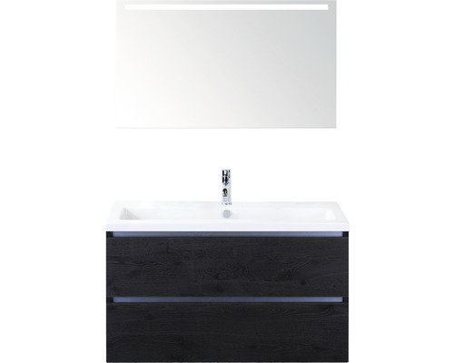 Koupelnový nábytkový set Sanox Vogue barva čela black oak ŠxVxH 101 x 170 x 41 cm s keramickým umyvadlem a zrcadlem s LED osvětlením