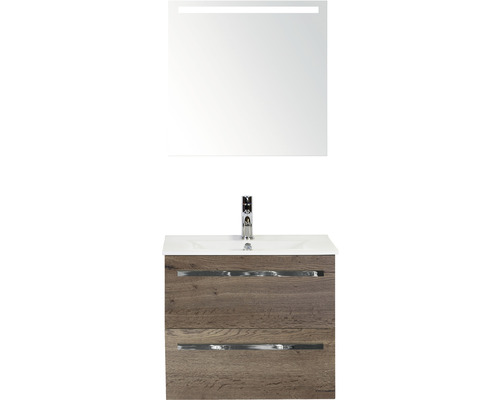 Koupelnový nábytkový set Sanox Seville barva čela tabacco ŠxVxH 61 x 170 x 46 cm s keramickým umyvadlem a zrcadlem s LED osvětlením