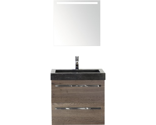 Koupelnový nábytkový set Sanox Seville barva čela Tabacco ŠxVxH 61 x 170 x 45,5 cm s umyvadlem z přírodního kamene a zrcadlem s LED osvětlením
