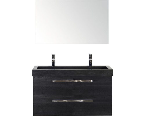 Koupelnový nábytkový set Sanox Seville barva čela černý dub ŠxVxH 101 x 170 x 45,5 cm s umyvadlem z přírodního kamene a zrcadlem