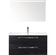 Koupelnový nábytkový set Sanox Seville barva čela black oak ŠxVxH 101 x 170 x 46 cm s keramickým umyvadlem a zrcadlem s LED osvětlením
