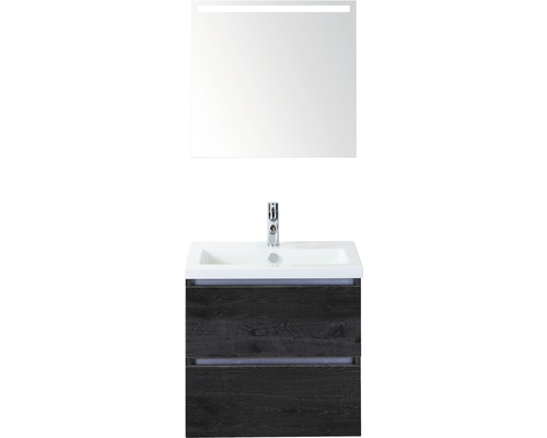 Koupelnový nábytkový set Sanox Vogue barva čela black oak ŠxVxH 61 x 170 x 41 cm s keramickým umyvadlem a zrcadlem s LED osvětlením