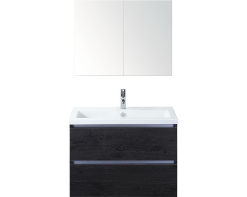 Koupelnový nábytkový set Sanox Vogue barva čela black oak ŠxVxH 81 x 170 x 41 cm s keramickým umyvadlem a zrcadlovou skříňkou