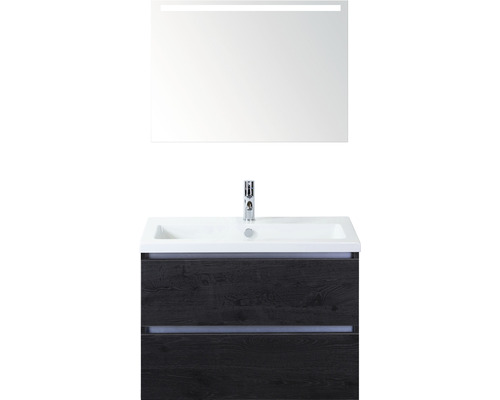 Koupelnový nábytkový set Sanox Vogue barva čela black oak ŠxVxH 81 x 170 x 41 cm s keramickým umyvadlem a zrcadlem s LED osvětlením