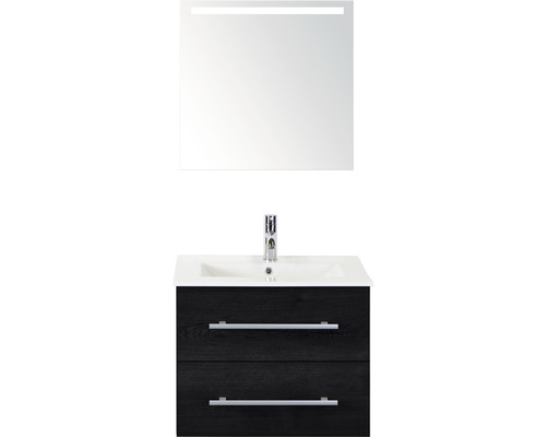 Koupelnový nábytkový set Sanox Stretto barva čela černý dub ŠxVxH 61 x 170 x 39 cm s keramickým umyvadlem a zrcadlem s LED osvětlením
