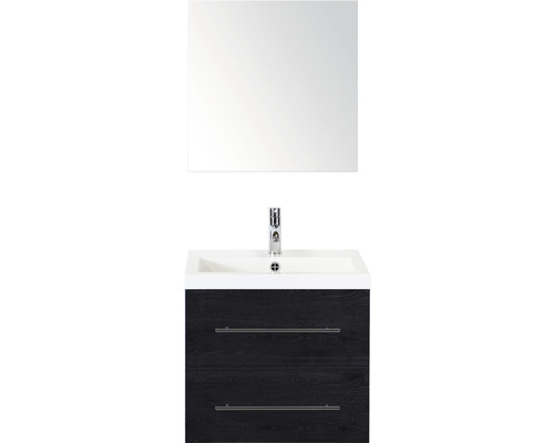Koupelnový nábytkový set Sanox Straight barva čela black oak ŠxVxH 60 x 170 x 40 cm s umyvadlem z minerální litiny a zrcadlovou skříňkou