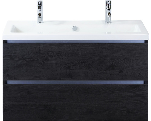 Koupelnový nábytkový set Sanox Vogue barva čela black oak ŠxVxH 101 x 59 x 41 cm s keramickým dvojitým umyvadlem