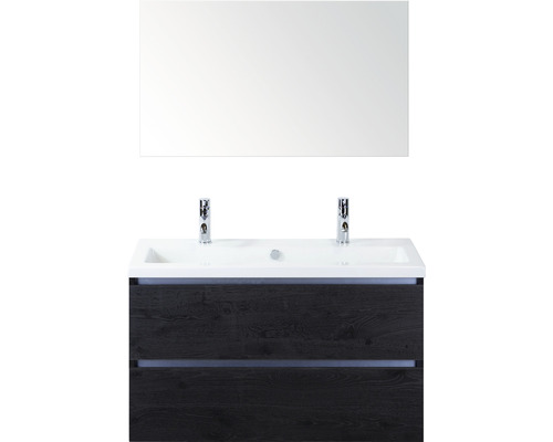 Koupelnový nábytkový set Sanox Vogue barva čela black oak ŠxVxH 101 x 170 x 41 cm s keramickým dvojitým umyvadlem a zrcadlem