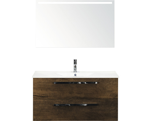 Koupelnový nábytkový set Sanox Seville barva čela tabacco ŠxVxH 101 x 170 x 46 cm s keramickým umyvadlem a zrcadlem s LED osvětlením