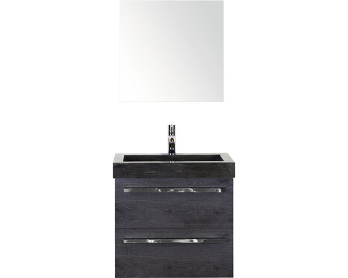 Koupelnový nábytkový set Sanox Seville barva čela černý dub ŠxVxH 61 x 170 x 45,5 cm s umyvadlem z přírodního kamene a zrcadlem