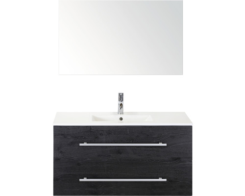 Koupelnový nábytkový set Sanox Stretto barva čela black oak ŠxVxH 101 x 170 x 39 cm s keramickým umyvadlem a zrcadlem