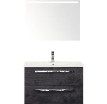 Koupelnový nábytkový set Sanox Seville barva čela black oak ŠxVxH 81 x 170 x 46 cm s keramickým umyvadlem a zrcadlem s LED osvětlením