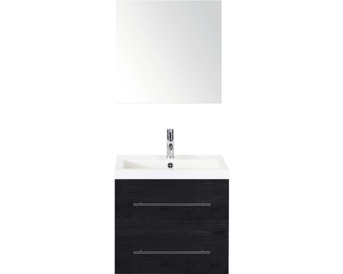 Koupelnový nábytkový set Sanox Straight barva čela black oak ŠxVxH 60 x 170 x 40 cm s umyvadlem z minerální litiny a zrcadlem
