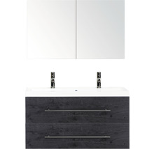 Koupelnový nábytkový set Sanox Straight barva čela black oak ŠxVxH 100 x 170 x 40 cm s dvojitým umyvadlem z minerální litiny a zrcadlovou skříňkou