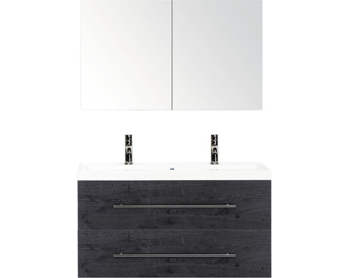 Koupelnový nábytkový set Sanox Straight barva čela black oak ŠxVxH 100 x 170 x 40 cm s dvojitým umyvadlem z minerální litiny a zrcadlovou skříňkou