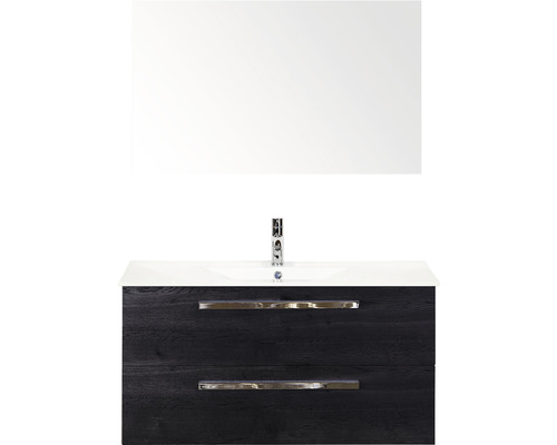 Koupelnový nábytkový set Sanox Seville barva čela black oak ŠxVxH 101 x 170 x 46 cm s keramickým umyvadlem a zrcadlem