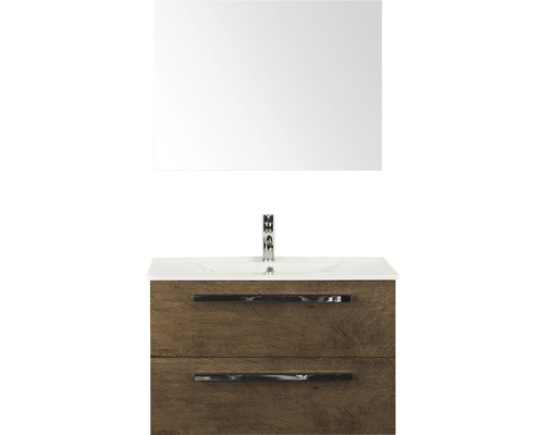 Koupelnový nábytkový set Sanox Seville barva čela tabacco ŠxVxH 81 x 170 x 46 cm s keramickým umyvadlem a zrcadlem