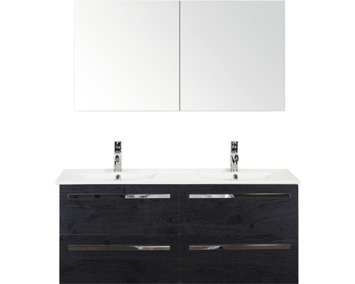 Koupelnový nábytkový set Sanox Seville barva čela black oak ŠxVxH 121 x 170 x 46 cm s keramickým umyvadlem a zrcadlovou skříňkou
