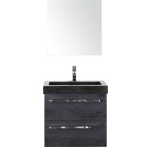 Koupelnový nábytkový set Sanox Seville barva čela black oak ŠxVxH 61 x 170 x 45,5 cm s umyvadlem z přírodního kamene a zrcadlovou skříňkou