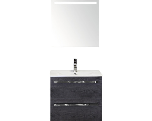 Koupelnový nábytkový set Sanox Seville barva čela black oak ŠxVxH 61 x 170 x 46 cm s keramickým umyvadlem a zrcadlem s LED osvětlením