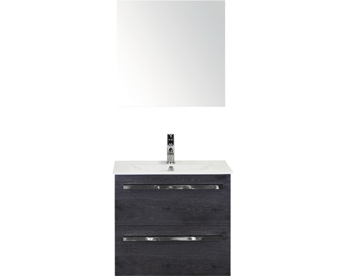 Koupelnový nábytkový set Sanox Seville barva čela black oak ŠxVxH 61 x 170 x 46 cm s keramickým umyvadlem a zrcadlem