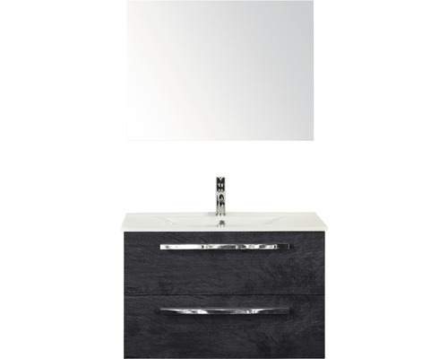Koupelnový nábytkový set Sanox Seville barva čela black oak ŠxVxH 81 x 170 x 46 cm s keramickým umyvadlem a zrcadlem