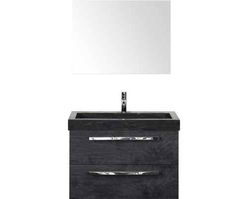 Koupelnový nábytkový set Sanox Seville barva čela černý dub ŠxVxH 81 x 170 x 45,5 cm s umyvadlem z přírodního kamene a zrcadlem