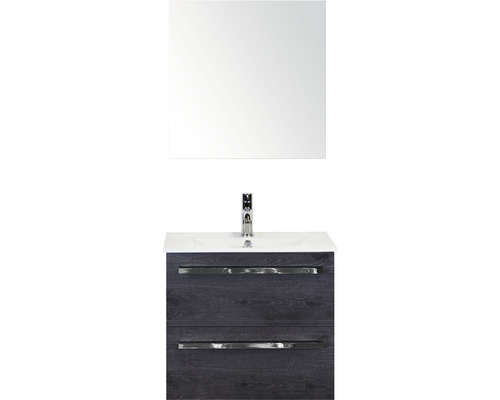 Koupelnový nábytkový set Sanox Seville barva čela black oak ŠxVxH 61 x 170 x 46 cm s keramickým umyvadlem a zrcadlovou skříňkou