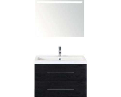 Koupelnový nábytkový set Sanox Straight barva čela black oak ŠxVxH 80 x 170 x 40 cm s umyvadlem z minerální litiny a zrcadlem s LED osvětlením