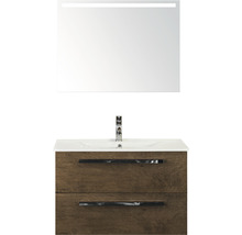 Koupelnový nábytkový set Sanox Seville barva čela tabacco ŠxVxH 81 x 170 x 46 cm s keramickým umyvadlem a zrcadlem s LED osvětlením