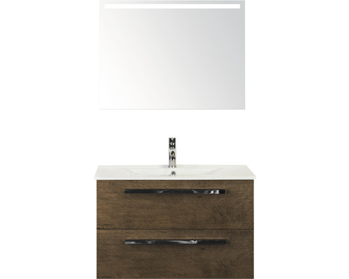 Koupelnový nábytkový set Sanox Seville barva čela tabacco ŠxVxH 81 x 170 x 46 cm s keramickým umyvadlem a zrcadlem s LED osvětlením