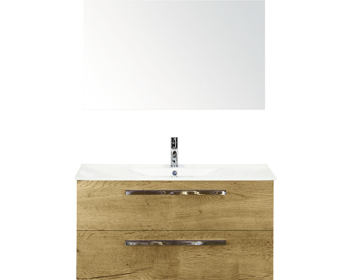 Koupelnový nábytkový set Sanox Seville barva čela dub přírodní ŠxVxH 101 x 170 x 46 cm s keramickým umyvadlem a zrcadlem
