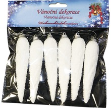 Balení šesti bílých, podlouhlých rampouchů vánoční dekorace