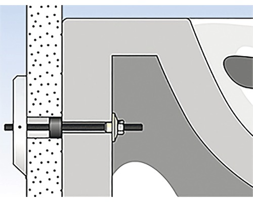 Ilustrace upevnění toalety na zeď pomocí šroubů