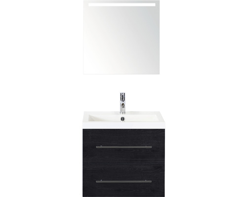 Koupelnový nábytkový set Sanox Straight barva čela black oak ŠxVxH 60 x 170 x 40 cm s umyvadlem z minerální litiny a zrcadlem s LED osvětlením