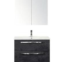 Koupelnový nábytkový set Sanox Seville barva čela black oak ŠxVxH 81 x 170 x 46 cm s keramickým umyvadlem a zrcadlovou skříňkou