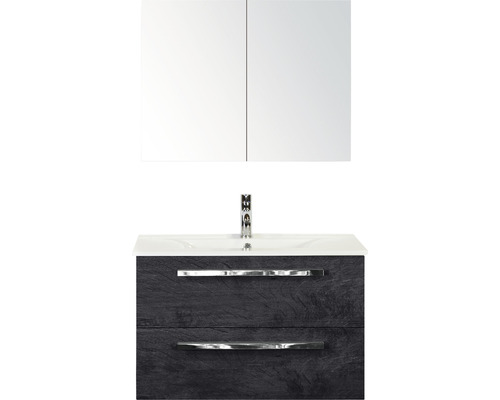 Koupelnový nábytkový set Sanox Seville barva čela black oak ŠxVxH 81 x 170 x 46 cm s keramickým umyvadlem a zrcadlovou skříňkou