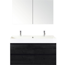 Koupelnový nábytkový set Sanox Maxx XL barva čela black oak ŠxVxH 121 x 170 x 45,5 cm s keramickým dvojitým umyvadlem a zrcadlovou skříňkou