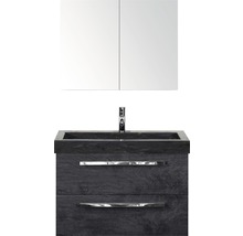 Koupelnový nábytkový set Sanox Seville barva čela black oak ŠxVxH 81 x 170 x 45,5 cm s umyvadlem z přírodního kamene a zrcadlovou skříňkou