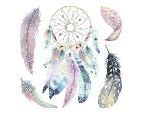 Ilustrace lapače snů s peříčky