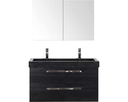 Koupelnový nábytkový set Sanox Seville barva čela black oak ŠxVxH 101 x 170 x 45,5 cm s umyvadlem z přírodního kamene a zrcadlovou skříňkou
